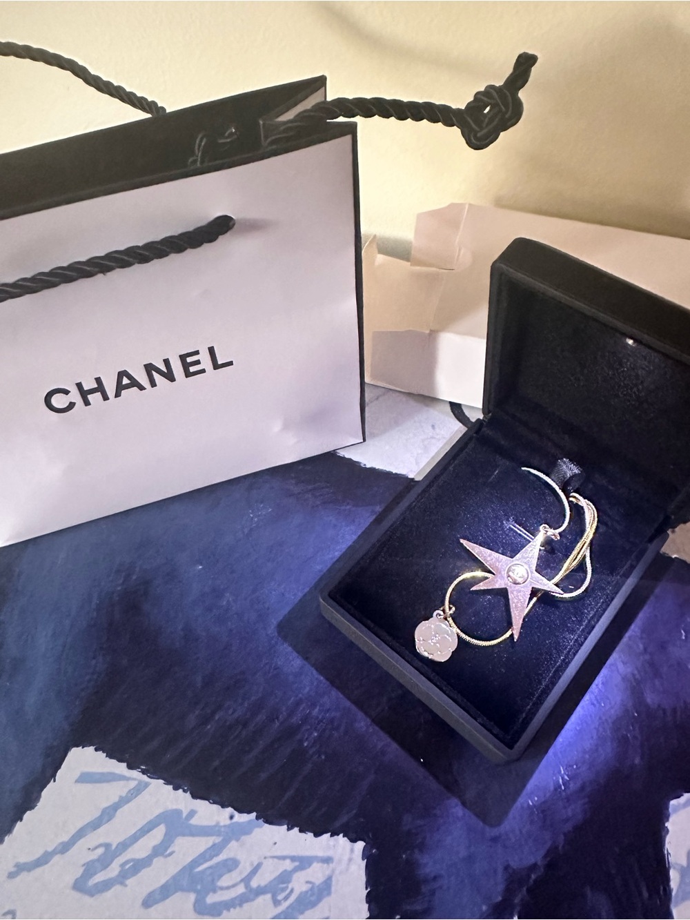 Chanel Gold Star and Camellia Pendant Necklaces  - on unbranded chain